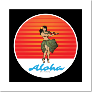 Hula Girl Dancing the Hula with Sunset Posters and Art